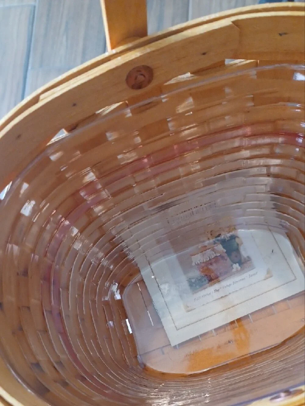 Longaberger Wooden Basket Lid with Floral Knob - Natural Wood and Pink & Basket